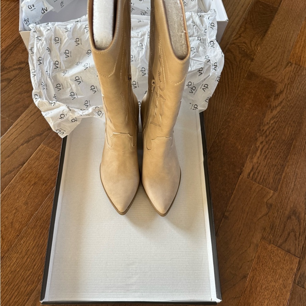 Beige Western-Style Women's Boots - Picture 2 of 5